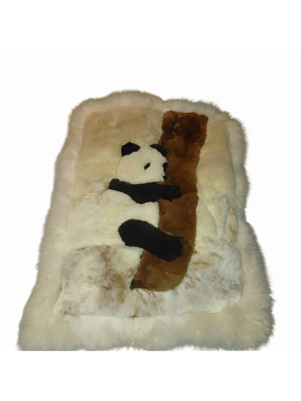 Panda Rug Vintage Alpaca Fur Pillow Case Wall Hanging Handmade Peru Soft Plush